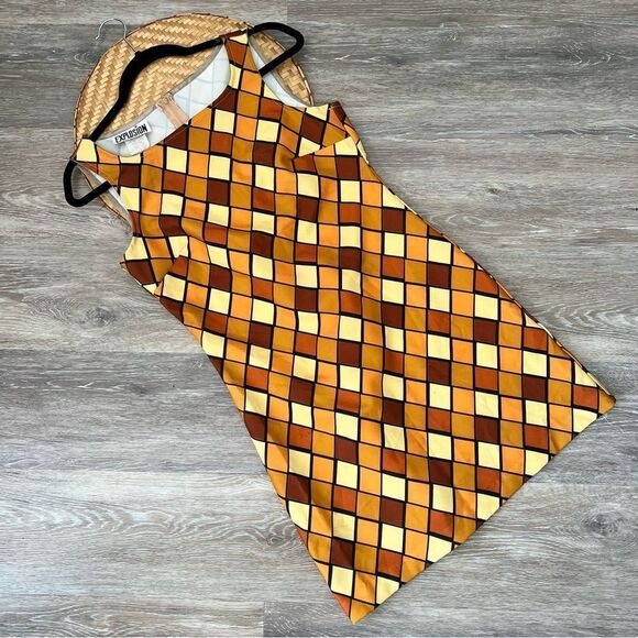 Vintage Dresses & Skirts - Vintage 90’s‎ does 70’s geometric diamond browns mini dress clueless spice girls